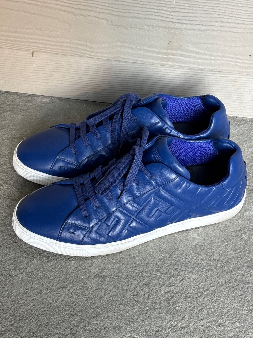 FENDI Royal Blue White FF Zucca Runway Sneakers